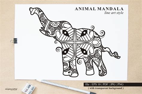 Download Free Elephant Mandala Vector Line Art Style Files Free PSD Mockups