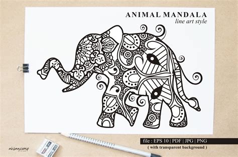 Download Free Elephant Mandala Vector Line Art Style For Crafts
