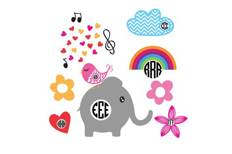 Download Free Elephant monogram frames Crafts