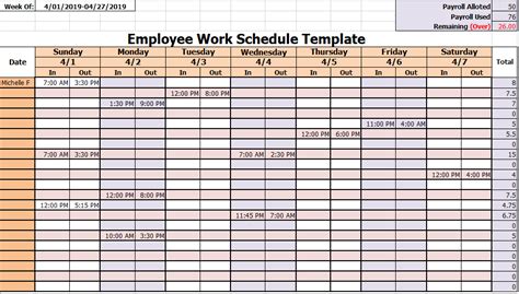 Free Employee Work Schedule Templates