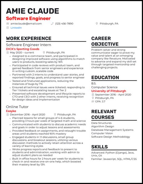 Free Entry Level Software Engineer Resume Template