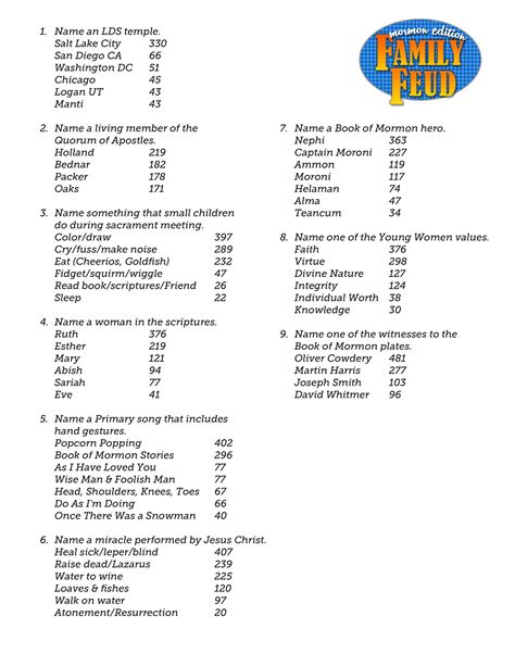 Free Family Feud Questions And Answers Printable
