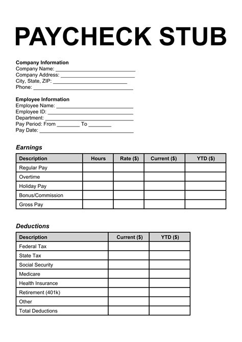 Free Fillable Paycheck Stub Template