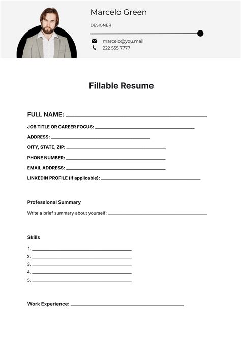 Free Fillable Resume Template Pdf