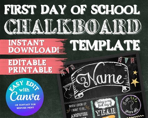 Download Free First Day of Chalkboard For Crafts