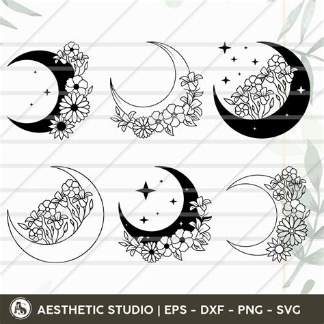 Download Free Floral Crescent Moon SVG - Moon SVG Cut File Files DXF Files
