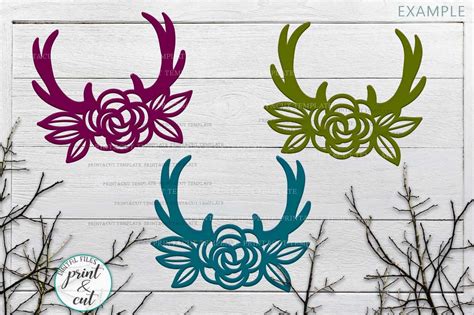 Download Free Floral Deer antlers laser cut papercutting template svg dxf pdf Silhouette DXF Files