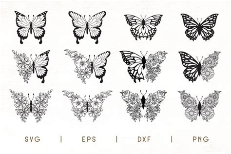 Download Free Flower Butterfly SVG - Floral Butterfly Pack of 12 Designs DXF Files