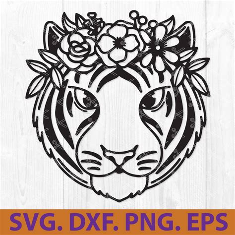 Download Free Flowers with Tiger Head SVG Cut File Files DXF Files