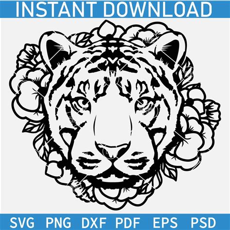 Download Free Flowers with Tiger Head SVG Cut File Files Free PSD Mockups
