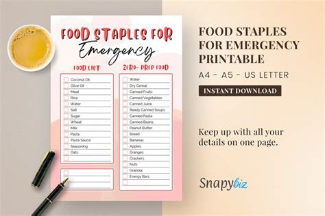 Download Free Food Staples for Emergency Printable For Crafts