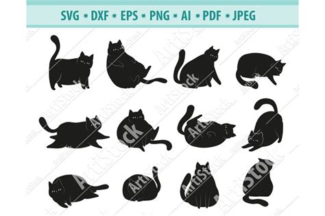 Download Free Funny fat cat. Postcards, objects, pattern DXF Files