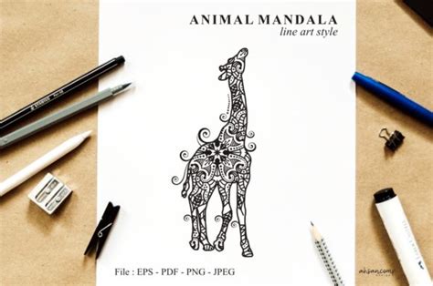 Download Free Giraffe Mandala Vector Line Art Style For Crafts