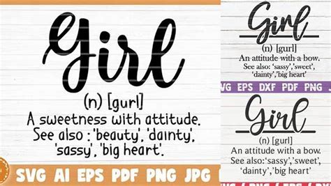 Download Free Girl Word Dictionary Definition SVG Cut File Files DXF Files