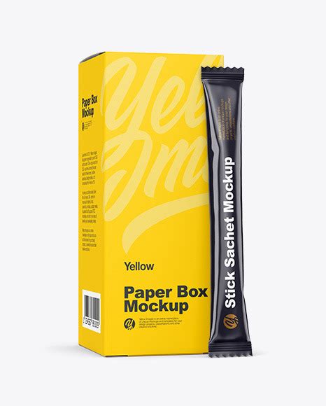 Download Free Glossy Stick Sachet w/ Paper Box Mockup PSD Generator PSD Files
