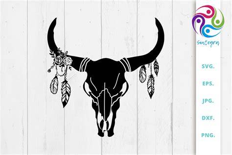 Download Free Gorgeous Cow Skull With Feathers Svg File Files For Crafts