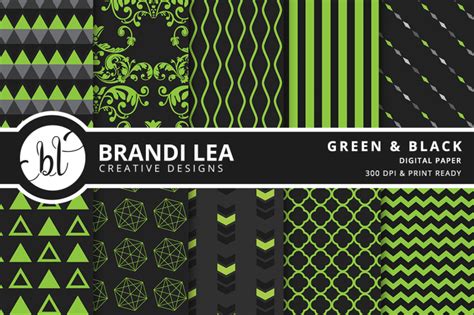 Download Free Green and Black Patterned Digital Paper Files For Crafts