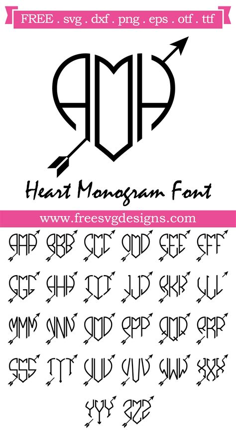 Download Free HEART MONOGRAM, Three letter monogram, heart monogram font DXF Files