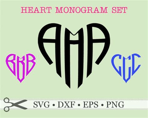 Download Free HEART MONOGRAM, Three letter monogram, heart monogram font Files DXF Files
