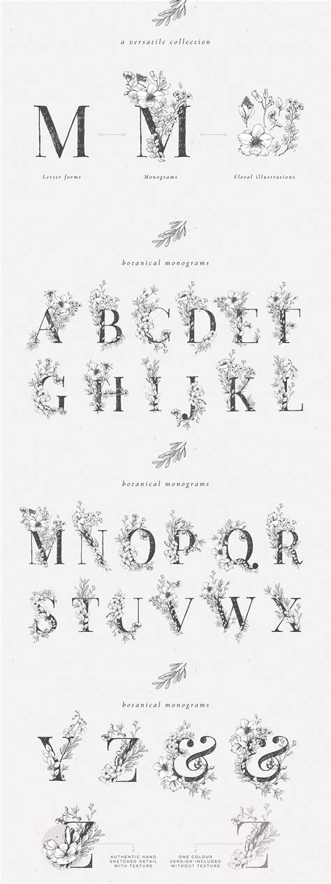 Download Free Hand-Drawn Botanical Monograms Printable