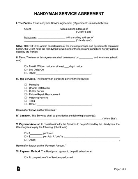 Free Handyman Contract Template