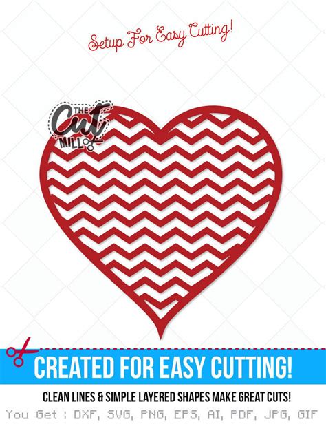 Download Free Heart, Valentines day Cutting File, Chevron Files DXF Files