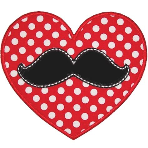 Download Free Heart Mustache Applique Machine Embroidery Design 3 Sizes Easy Edite