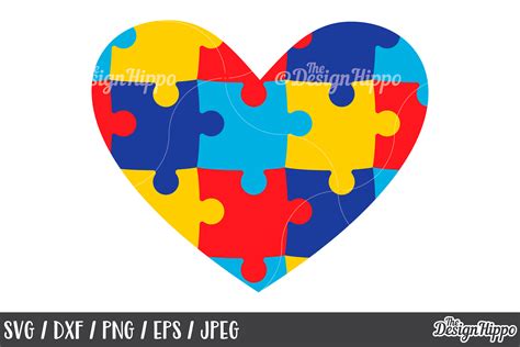 Download Free Heart Puzzle Autism Colorful Commercial Use DXF Files