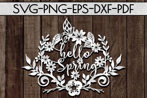Download Free Hello Spring Day SVG Cutting File, Flowers Bloom Papercut, DXF, PDF Commercial Use DXF Files