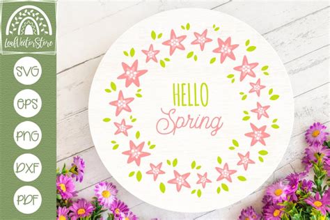 Download Free Hello Spring SVG, Spring Wreath SVG Files DXF Files