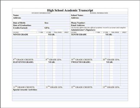 Free High School Transcript Template