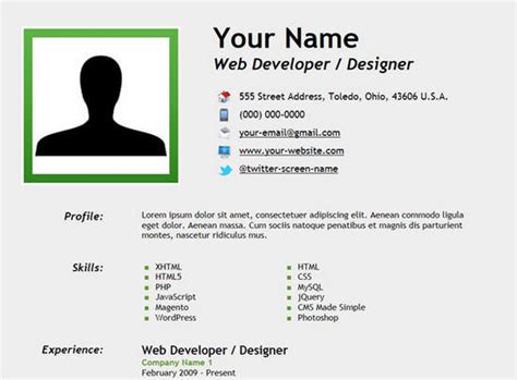 Free Html Resume Code