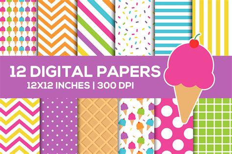 Download Free Ice Cream Digital Papers Set, Summer Backgrounds Files