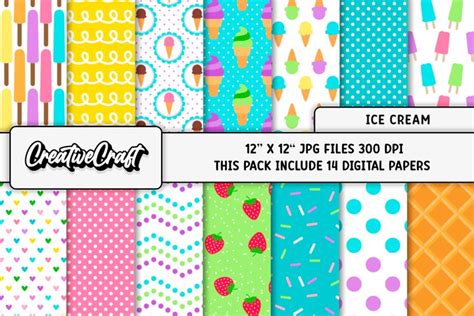 Download Free Ice Cream Digital Papers Set, Summer Backgrounds Printable