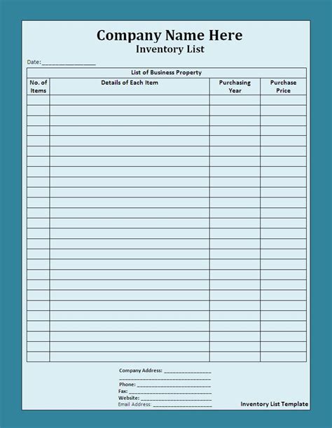 Free Inventory List Template