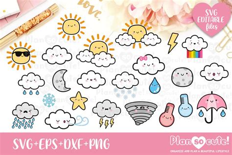 Download Free Kawaii Weather Clipart Set Files DXF Files