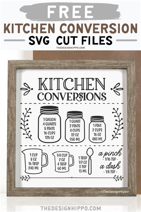 Download Free Kitchen Conversion Chart SVG PDF for Cricut Machine