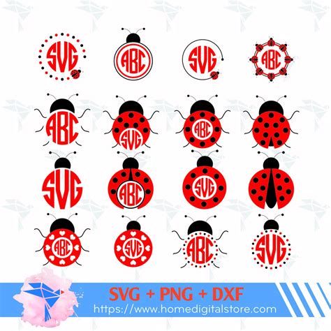 Download Free Lady Bug Monogram SVG, PNG, DXF Digital Files Include Silhouette DXF Files