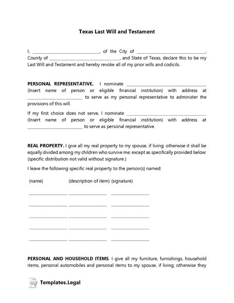 Free Last Will And Testament Template Texas