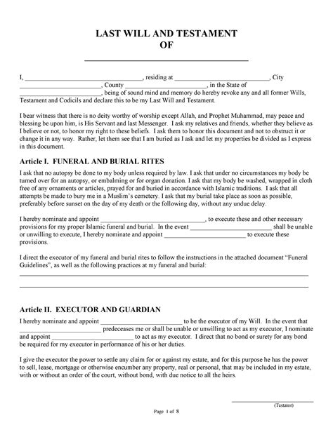 Free Last Will And Testament Template Word