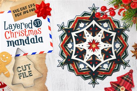 Download Free Layered 3D Christmas Mandala SVG Cut File Commercial Use DXF Files
