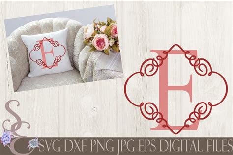 Download Free Letter E Initial Swirl Border Monogram SVG DXF Files