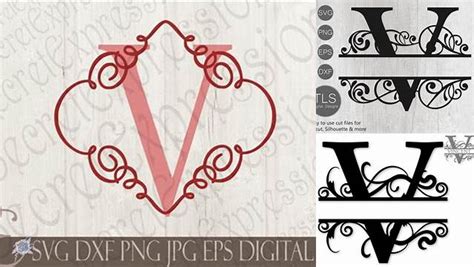 Download Free Letter V Initial Swirl Border Monogram SVG Files
