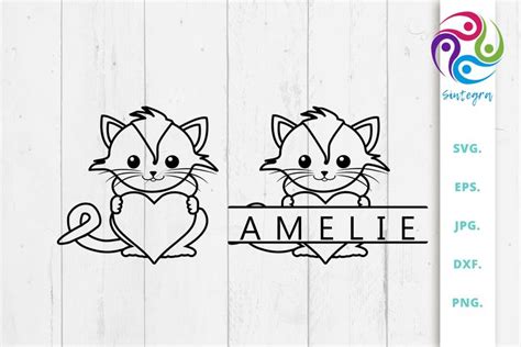 Download Free Linear Cat With Heart and Split Monogram Bundle Svg File Commercial Use Free PSD Mockups