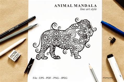 Download Free Lion Mandala Vector Line Art Style Commercial Use For Crafts