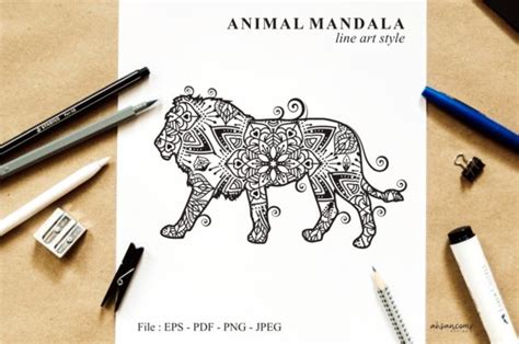Download Free Lion Mandala Vector Line Art Style Crafts