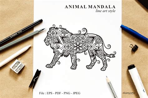 Download Free Lion Mandala Vector Line Art Style Cut Files