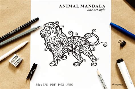 Download Free Lion Mandala Vector Line Art Style Files For Crafts