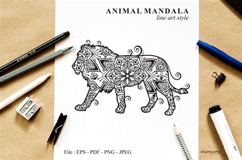 Download Free Lion Mandala Vector Line Art Style Images