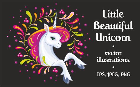 Download Free Little beautiful unicorn. Vector illustrations. DXF Files
